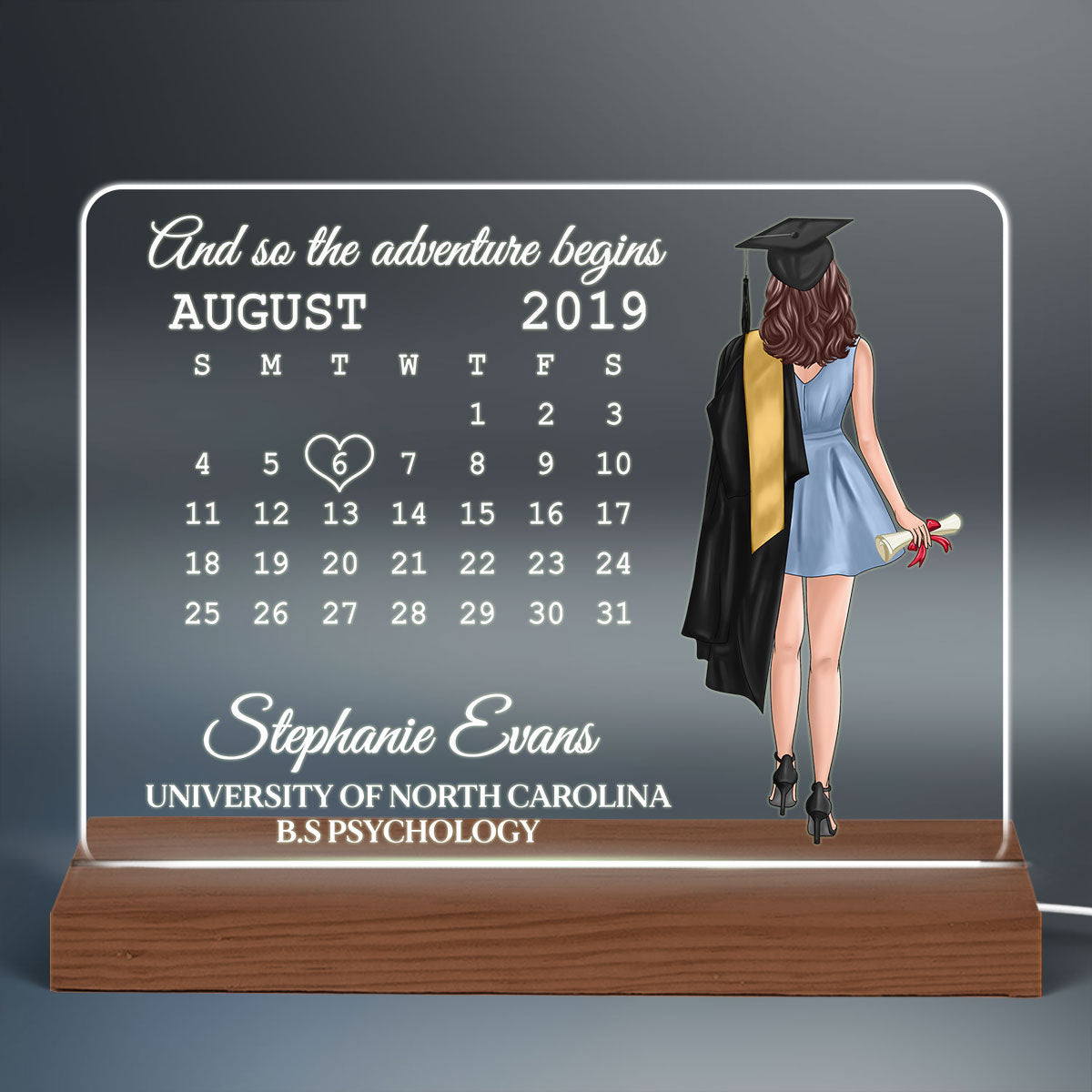 And So The Adventure  Begins Graduation Gift Senior Calendar Personalized Horizontal Rectangle Acrylic Plaque With LED Night Light - Gift For Daughter