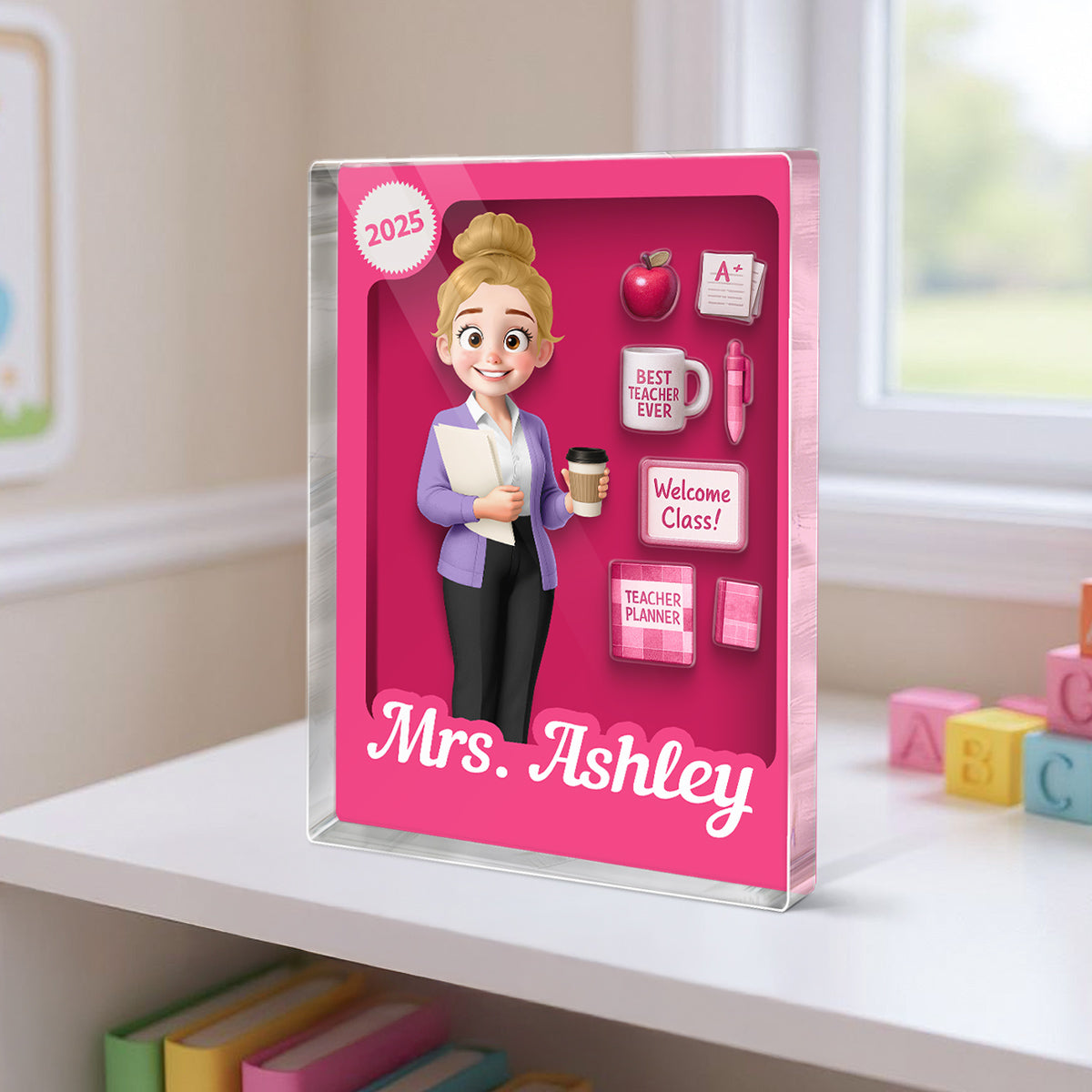Teacher 3D Effect Toy Box Action Figure Personalized Acrylic Block, Back To School gift for Teachers