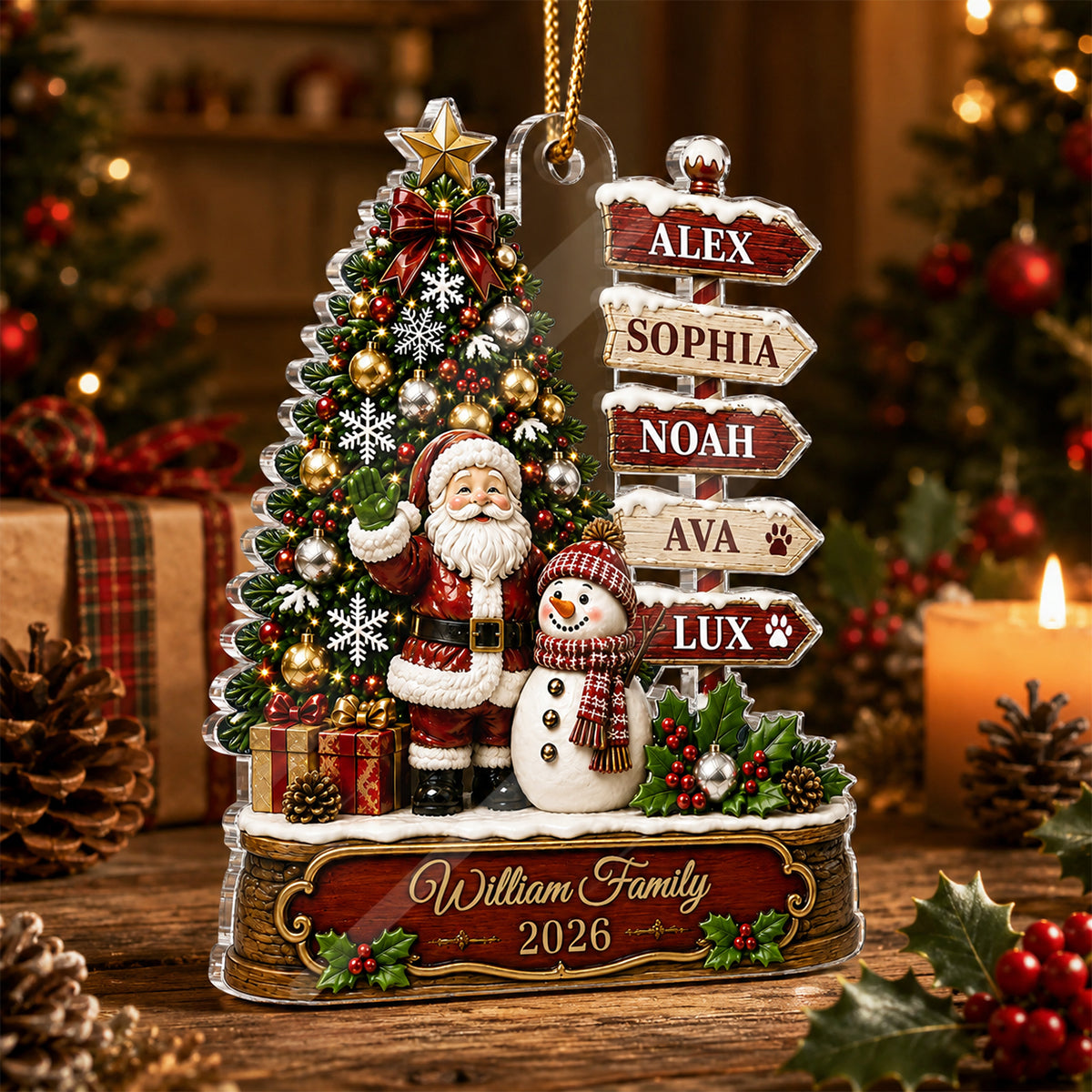 Family Christmas Tree Sign Post - Personalized Acrylic Ornament - Christmas Gift, Gift For Family