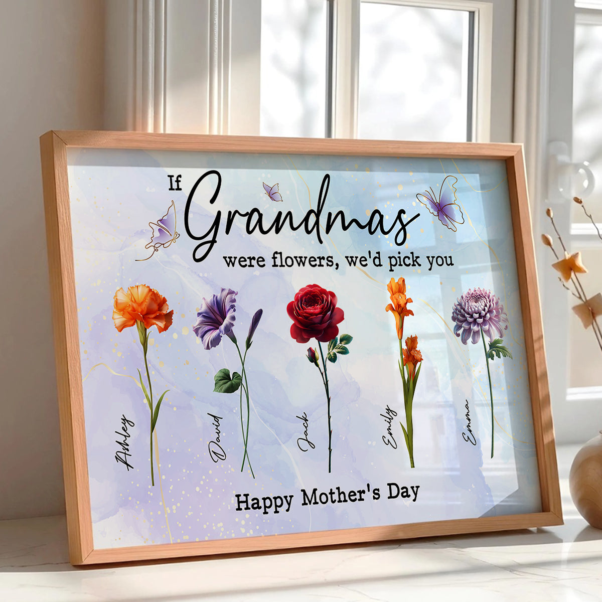 3D Effect Birth Month Flowers Grandma Mom If You Were Flowers Personalized Poster, Gift