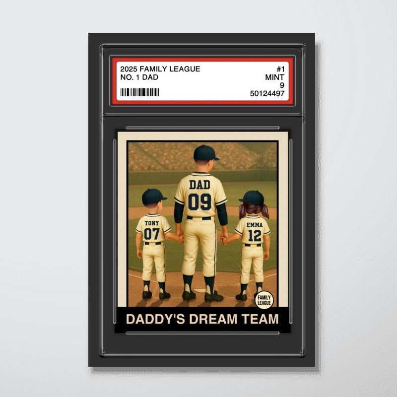 Baseball No. 1 Dad Man & Kids Trading Card Style Personalized Poster