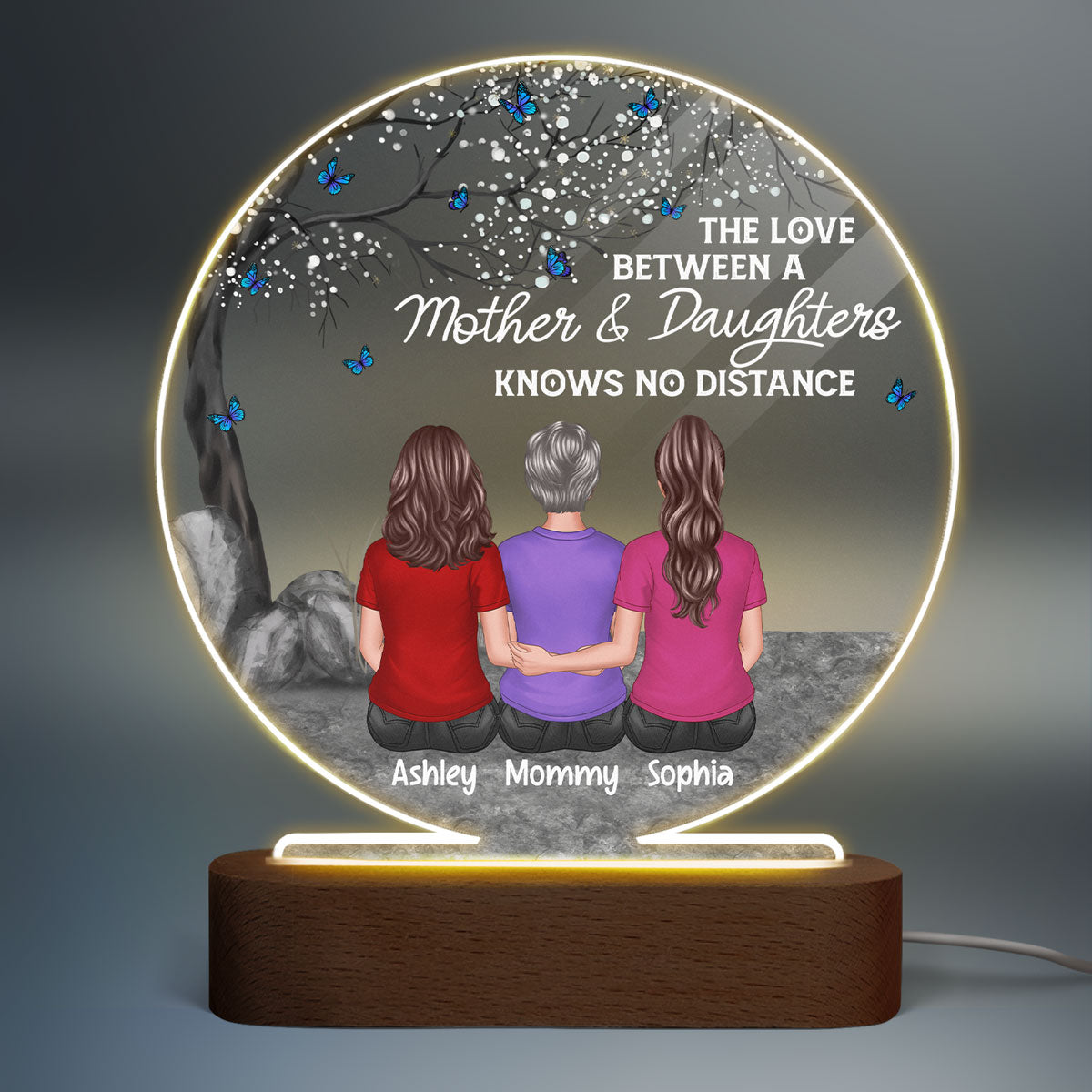 Mother Daughter Linked Forever Blossom Tree Personalized Circle LED Night Light Acrylic LED Lamp