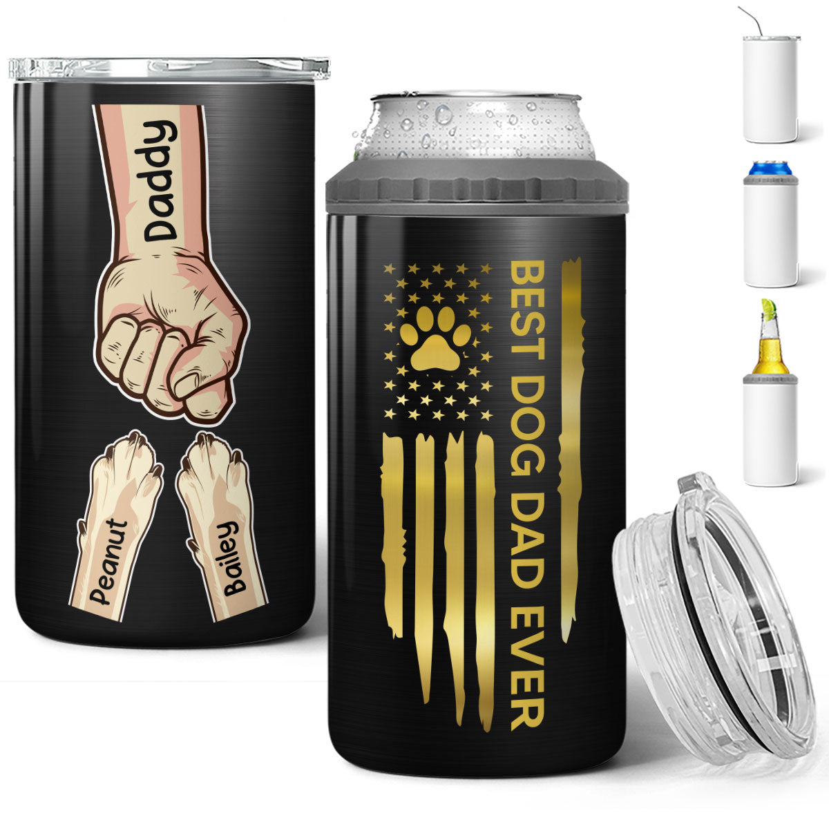 Best Dog Dad Ever Nation Flag Fist Bump And Paws Personalized 4 In 1 Can Cooler