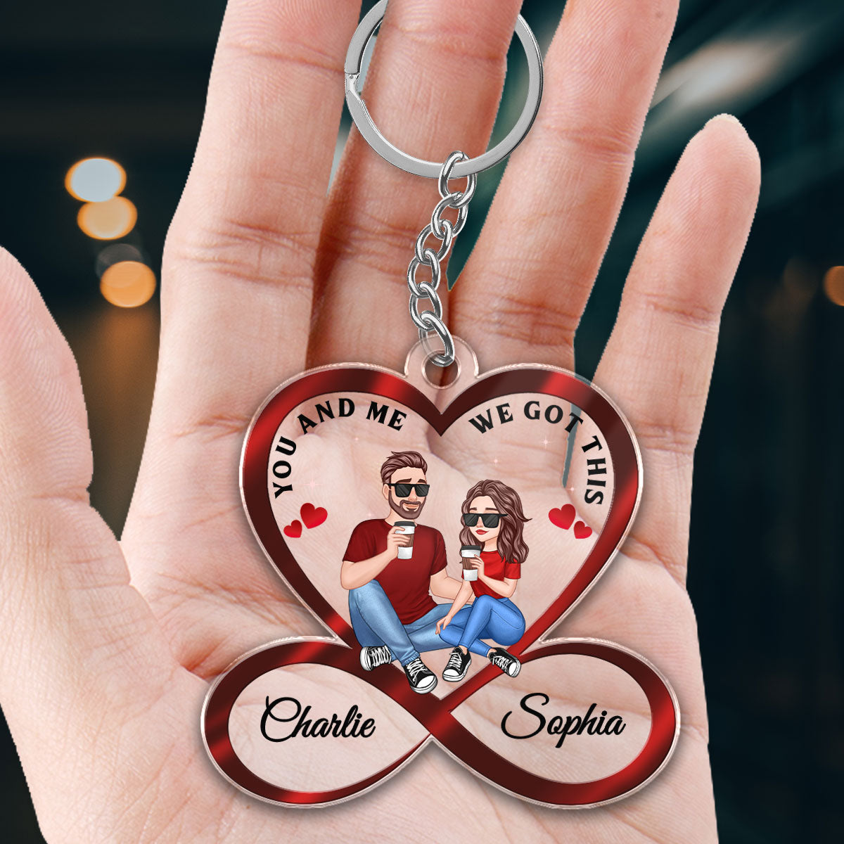 Infinity Heart Cartoon Couple Sitting Anniversary Gift For Him Gift For Her Personalized Acrylic Keychain