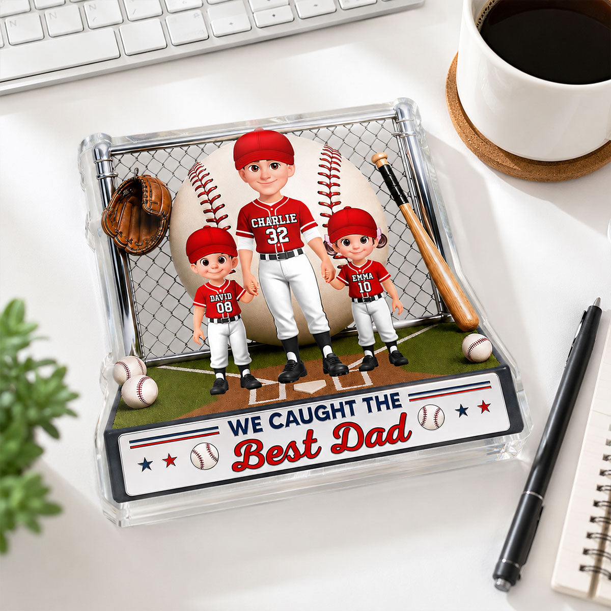 Baseball Dad And Kids We Caught The Best Dad - Personalized Acrylic Block Plaque - Father's Day Gift For Dad, Husband