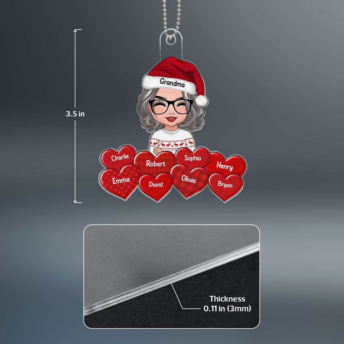 Doll Grandma Crossed Arms Grandkids Names In Hearts Christmas Gift Personalized Acrylic Ornament