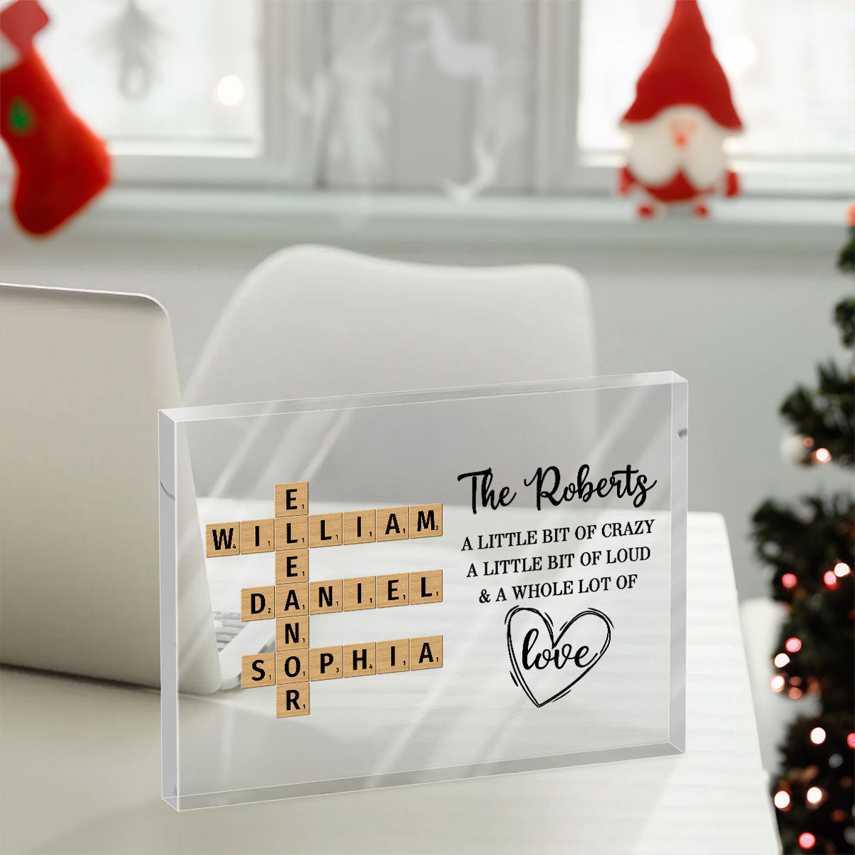 Family Whole Lot Of Love Crossword Puzzle Art - Captured In A Moment, Cherished For A Lifetime Personalized Acrylic Block Plaque