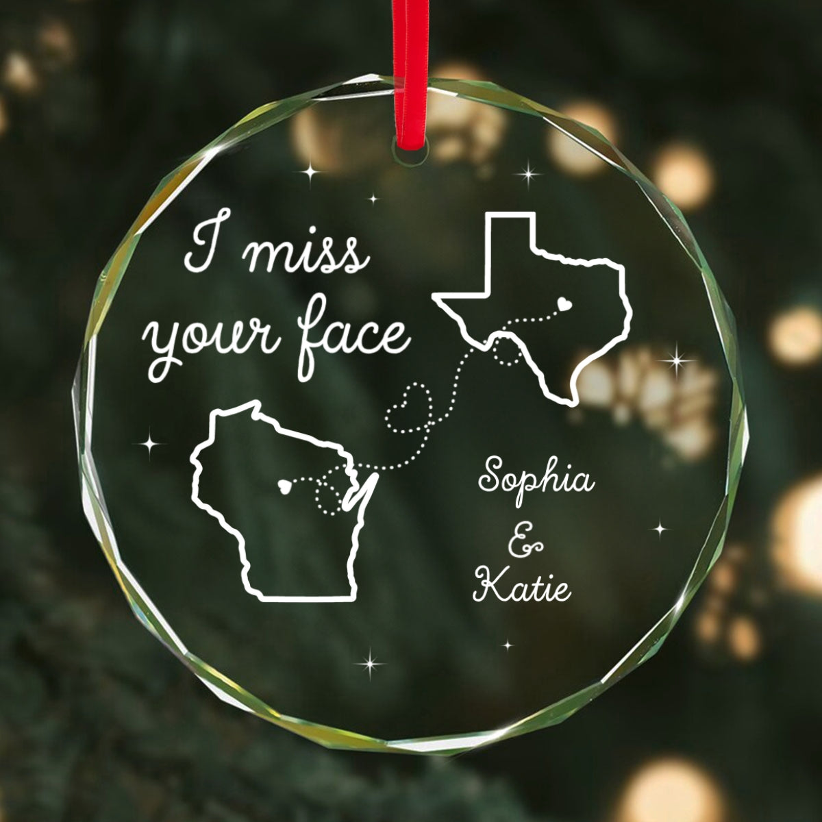 I Miss Your Face Long Distance Besties Personalized Glass Ornament, Christmas Gift For Best Friends