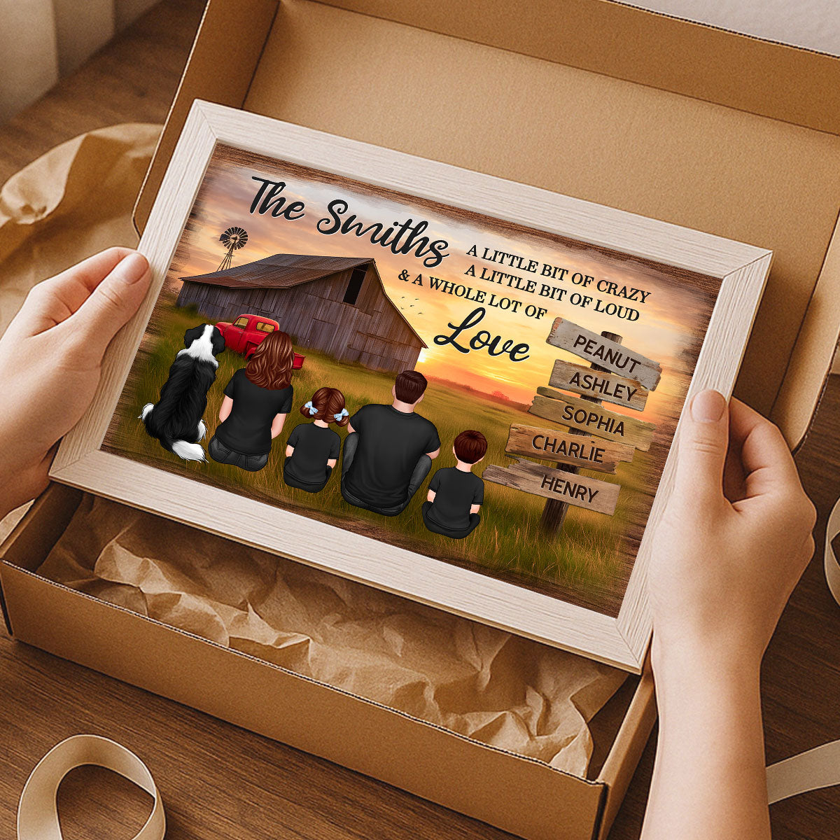 Family Wood Sign Sunset Farmhouse Personalized Poster, Father's Day gift for Dad, Husband, Grandpa