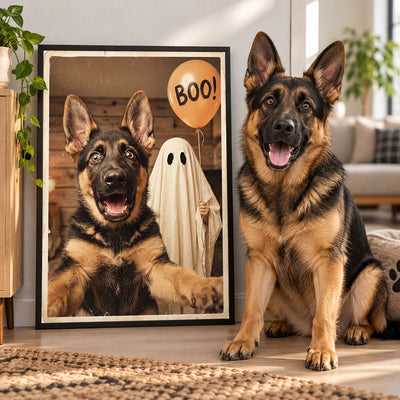 Custom Dog Cat Photo Halloween - Personalized Poster - Trendy Vintage Spooky Wall Art for Pet Lovers