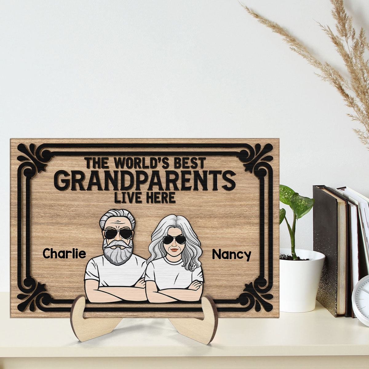 World‘s Best Grandparents Live Here Personalized 2-Layer Wooden Plaque
