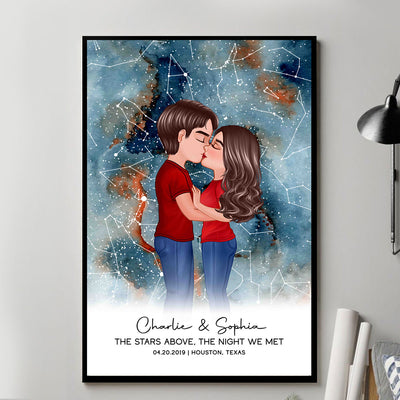 Couple Kissing The Night We Met Custom Star Map Personalized Poster, Heartfelt Anniversary Gift, Wedding Gift, Gift For Couple, For Her, For Him