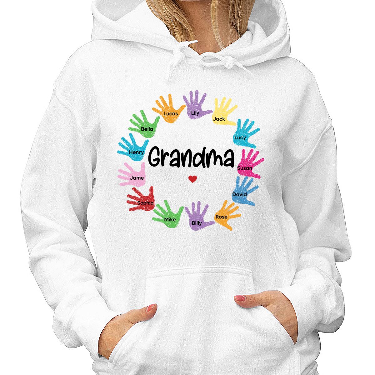 Colorful Sketch Handprints Grandma Mom Kids Names Personalized Shirt