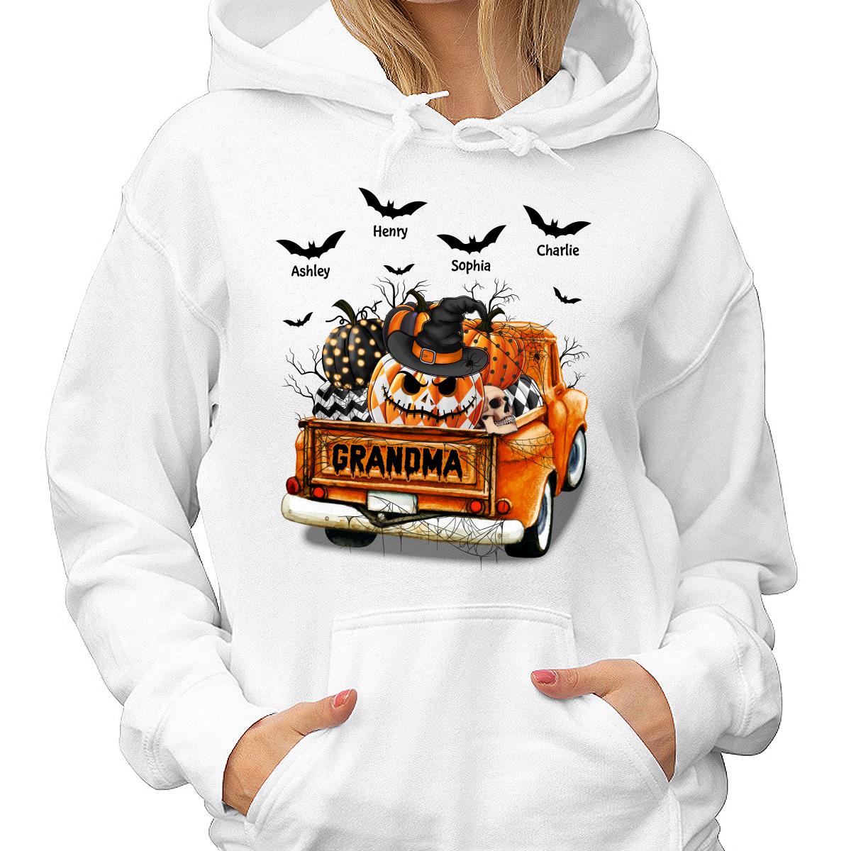 Grandma Mom Halloween Patterned Pumpkins Truck Personalized Shirt