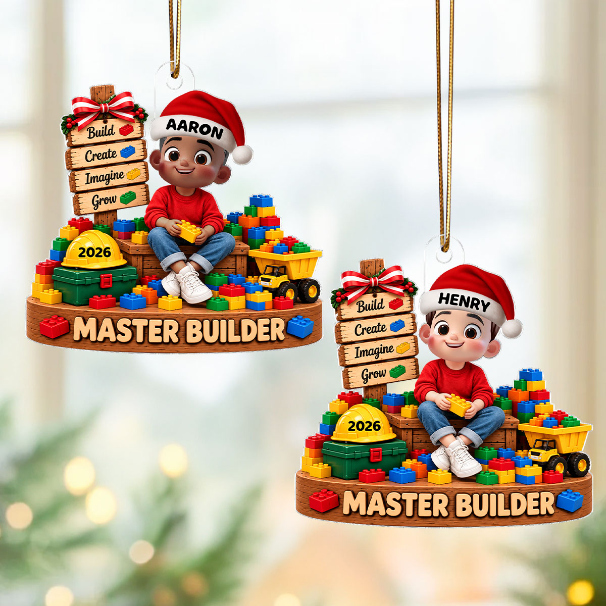 Little Cute Kid Master Builder - Personalized Acrylic Ornament - Christmas Gift For Kids, Son, Grandson, Daughter, Granddaughter