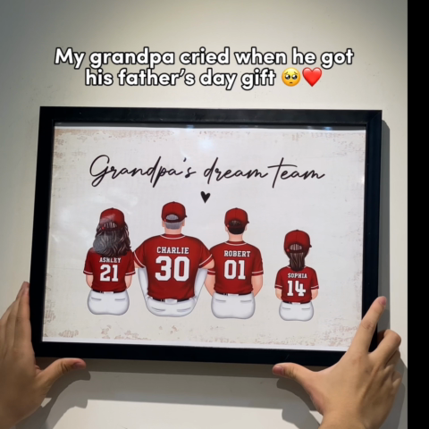 Grandpa's Team Baseball Family Sitting Personalized Poster, Father's Day Gift For Grandpa, Dad, Husband