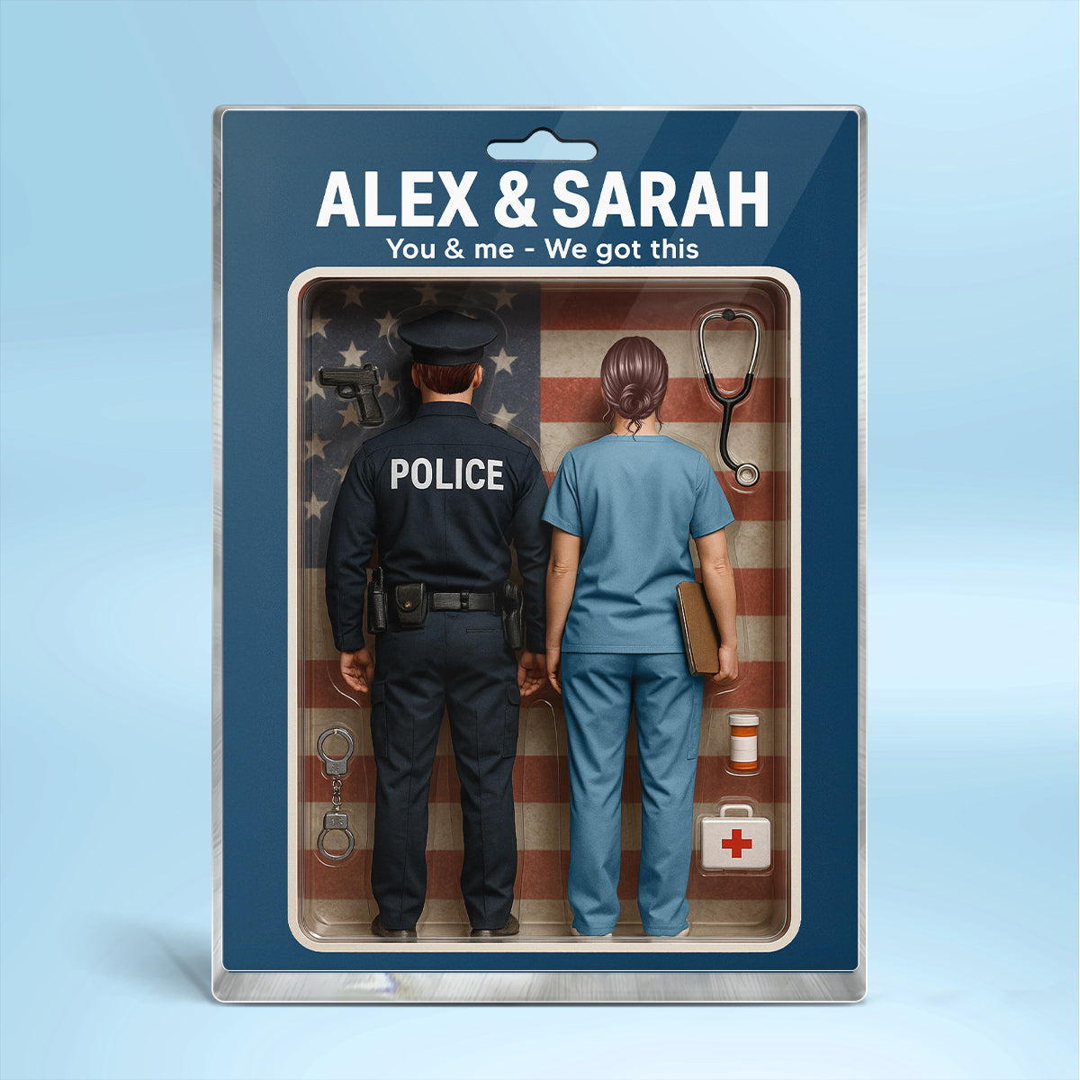 You & Me We Got This Police & Nurse Hero Couple Realistic Figures Style Personalized Acrylic Block Plaque