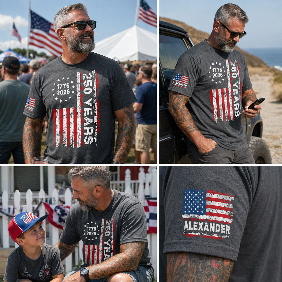 250 Years American Flag Custom Name - Personalized Sleeve Printed Shirt - United States 250th Anniversary USA Patriotic