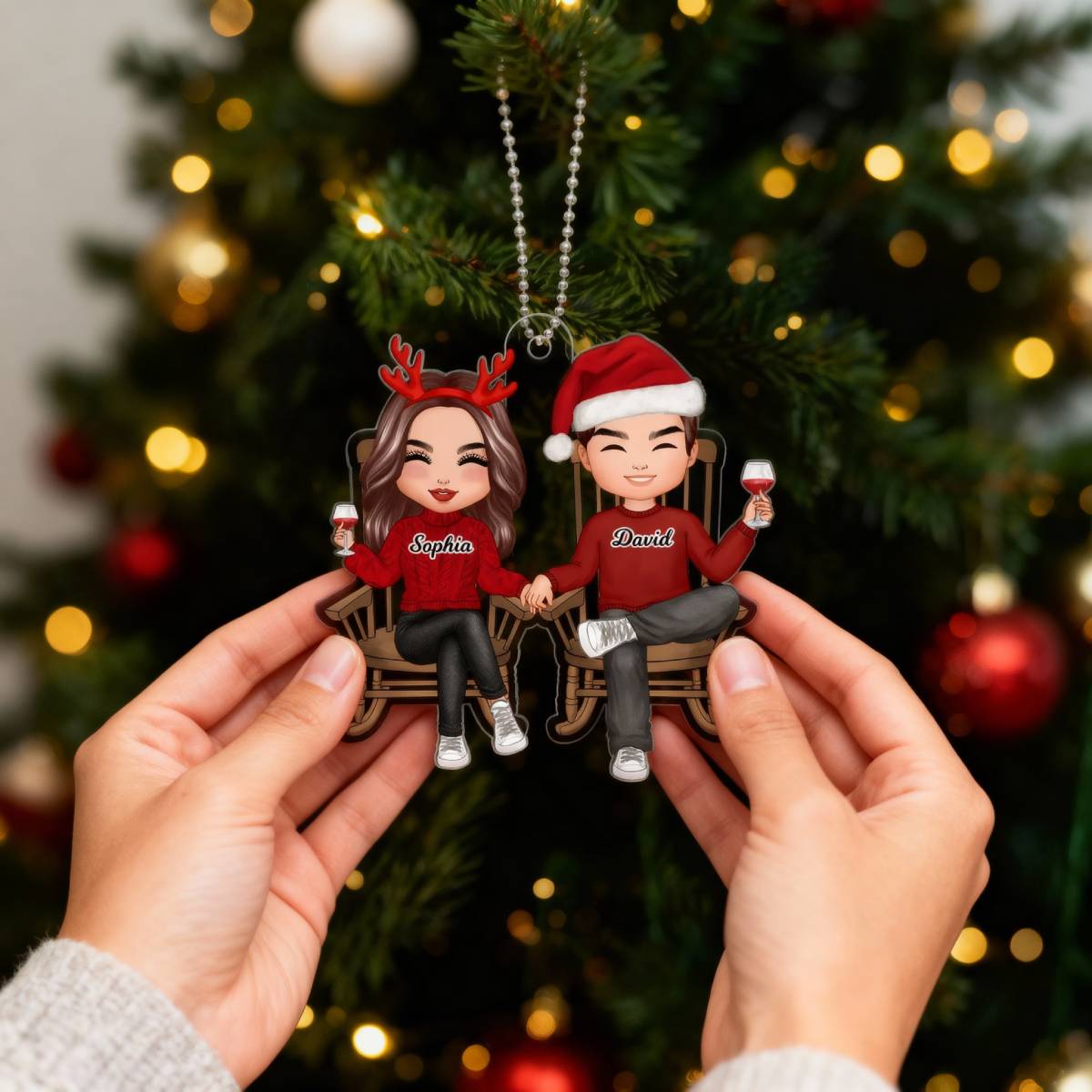 Eternal Love Couple Sitting Together - Personalized Acrylic Ornament - Heartwarming Christmas Gift for Couple, For Him, For Her
