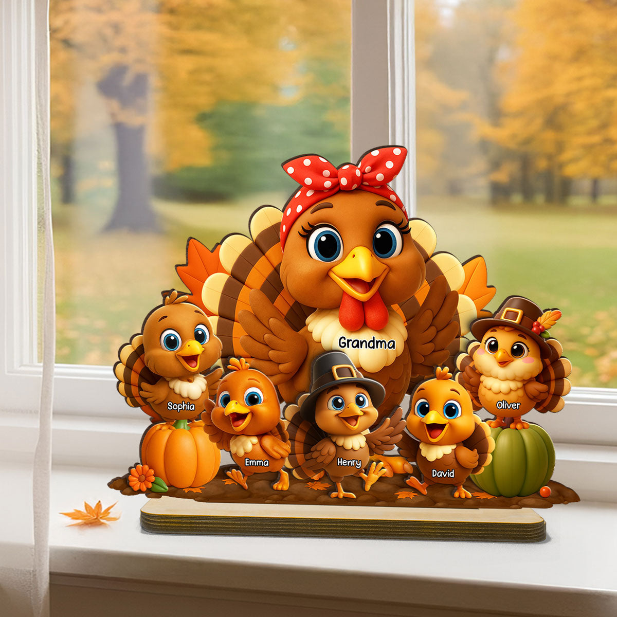 Fall Decor 3D Effect Turkeys Thanksgiving Personalized Wooden Plaque
