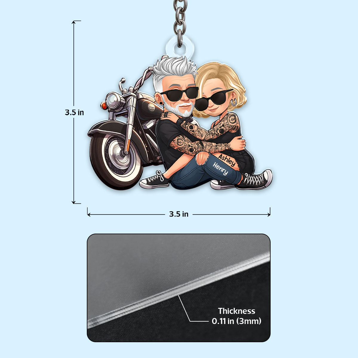 Biker 3D Cartoon Effect Couple Personalized Acrylic Keychain, Gift for her, Gift for him, Motorcycle Lovers