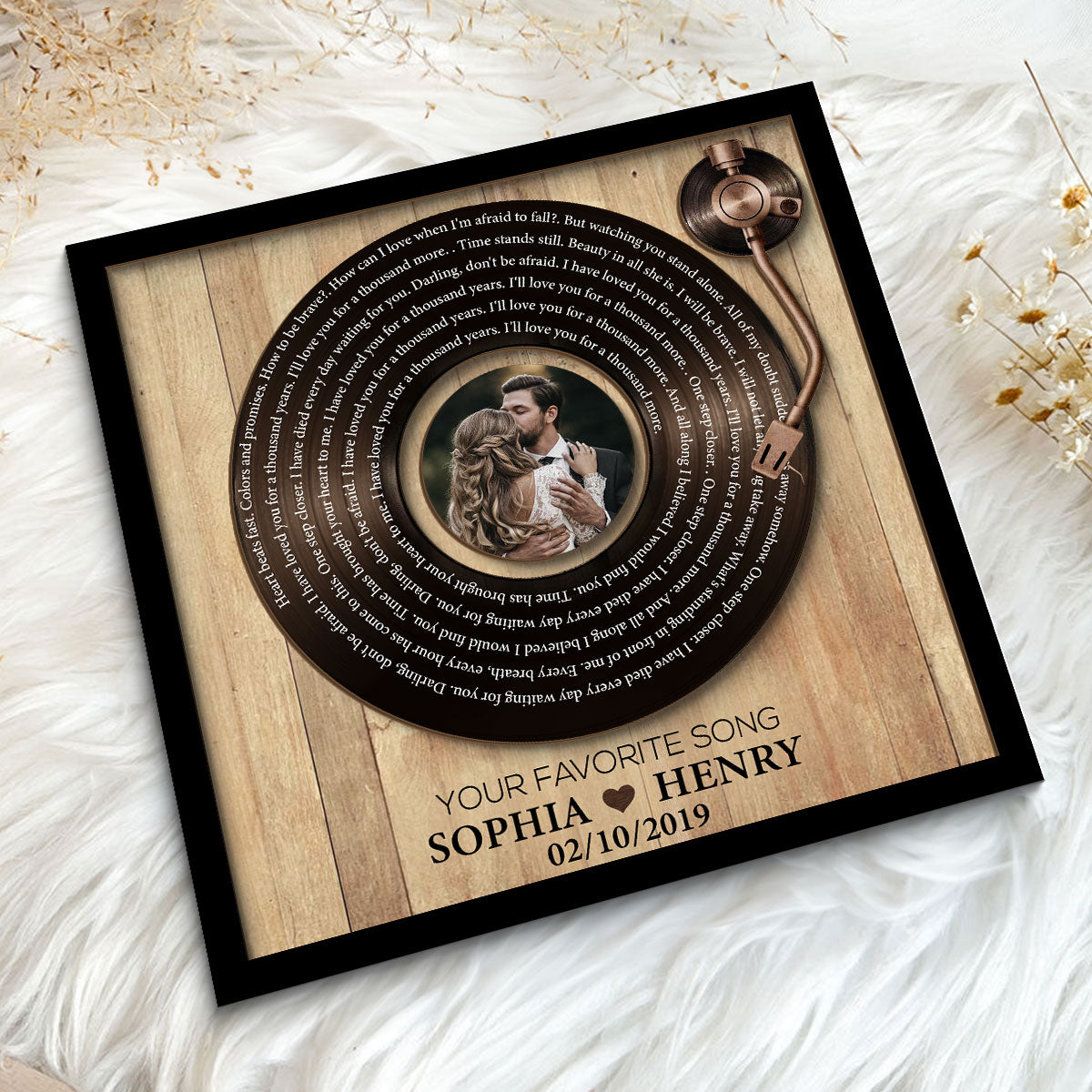 Upload Photo Vinyl Record Custom Song Lyrics Personalized 2-Layer Wooden Plaque, Anniversary Wedding  Gift For Her, For Him, For The Couple