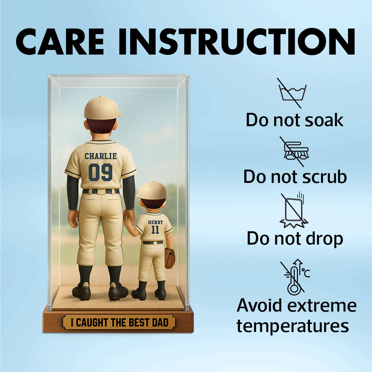 We Caught The Best Dad Baseball Dad & Kids In Display 3D Effect Personalized Acrylic Flat Block Plaque
