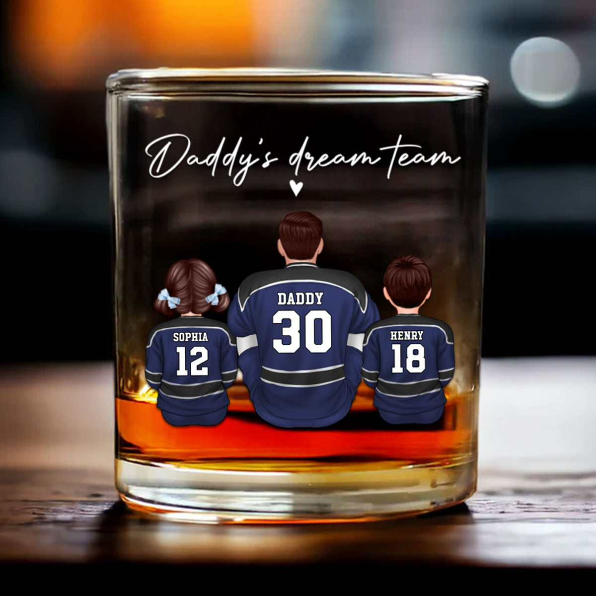 Hockey Daddy's Dream Team Personalized Wine Glass, Father's Day Gift for Hockey Dads
