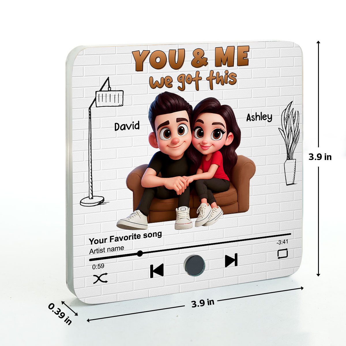 Cartoon Couple You & Me We Got This Personalized Music Fridge Magnet, Birthday, Anniversary Gift for him, Gift for her