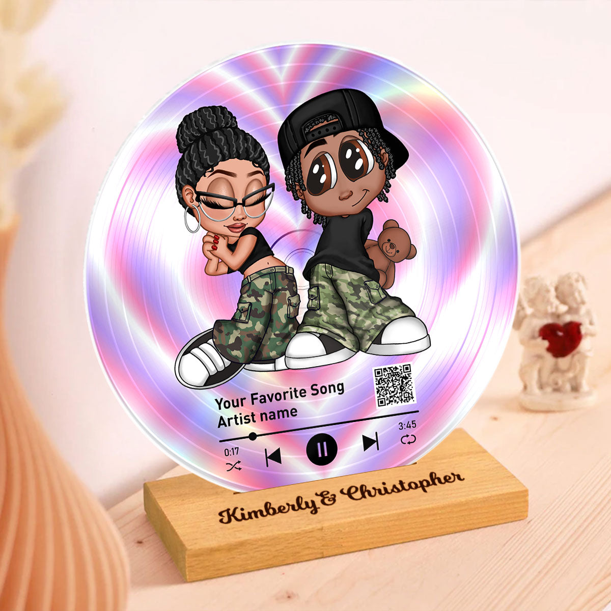 Y2K Couple Custom Vinyl Record Acrylic Plaque with Favorite Song QR Code – Personalized Unique Valentine's Day Gift For Him, Gift For Her