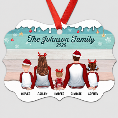Colorful Palette Family Pajamas Sitting Personalized Christmas Ornament