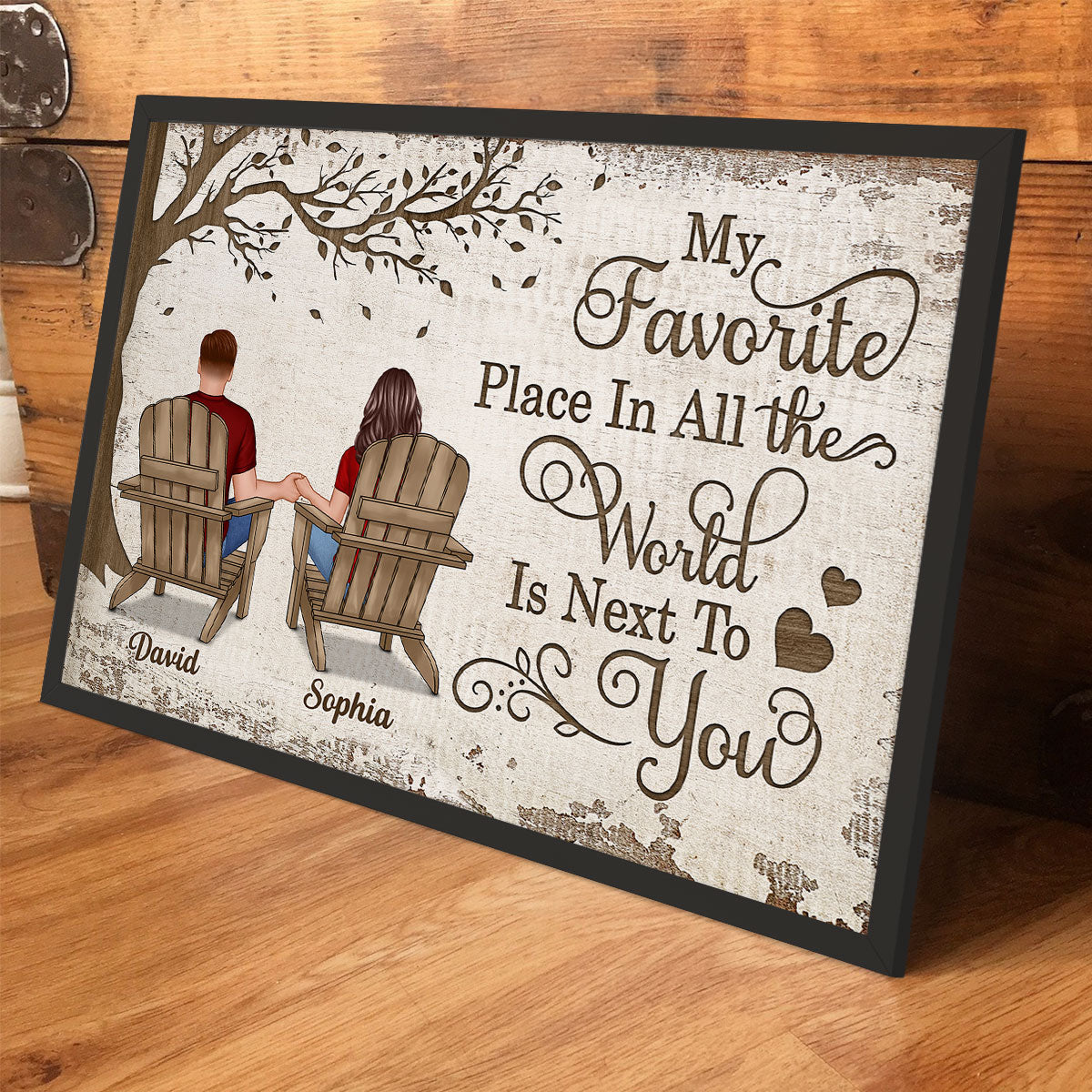 Back View Couple Sitting Under Tree - Personalized Poster - Anniversary Gift for Your Loved Ones