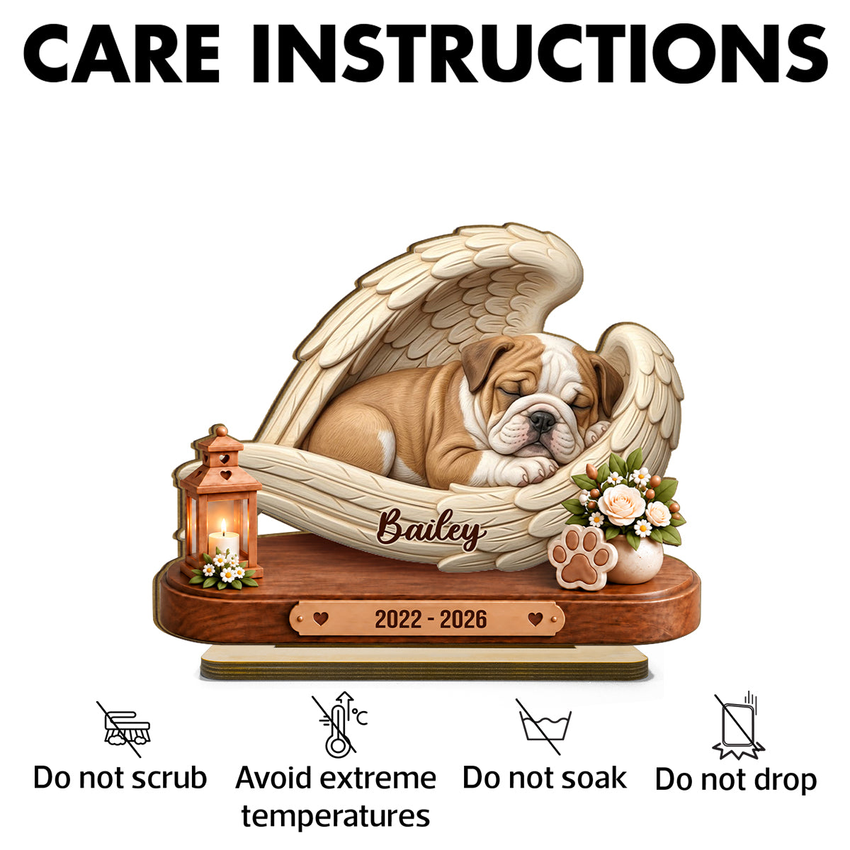 Custom Dog Cat Angel Wing Memorial from Photo - Personalized 2-Layered Wooden Plaque - Heartfelt Sympathy Keepsake for Dog Cat Lovers