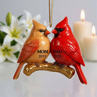 3D Effect Vintage Nostalgic Cardinals Memorial Dad Mom Christmas Personalized Flat Acrylic Ornament