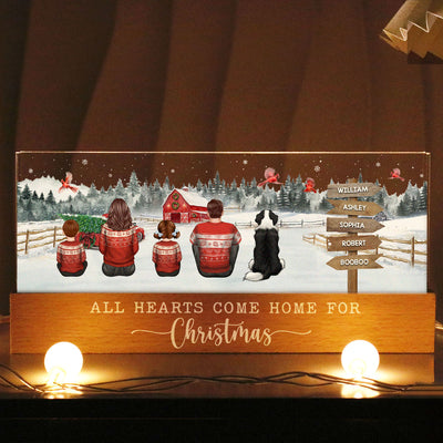 Christmas Family Sitting Truck Red Barn Personalized Acrylic Block LED Night Light