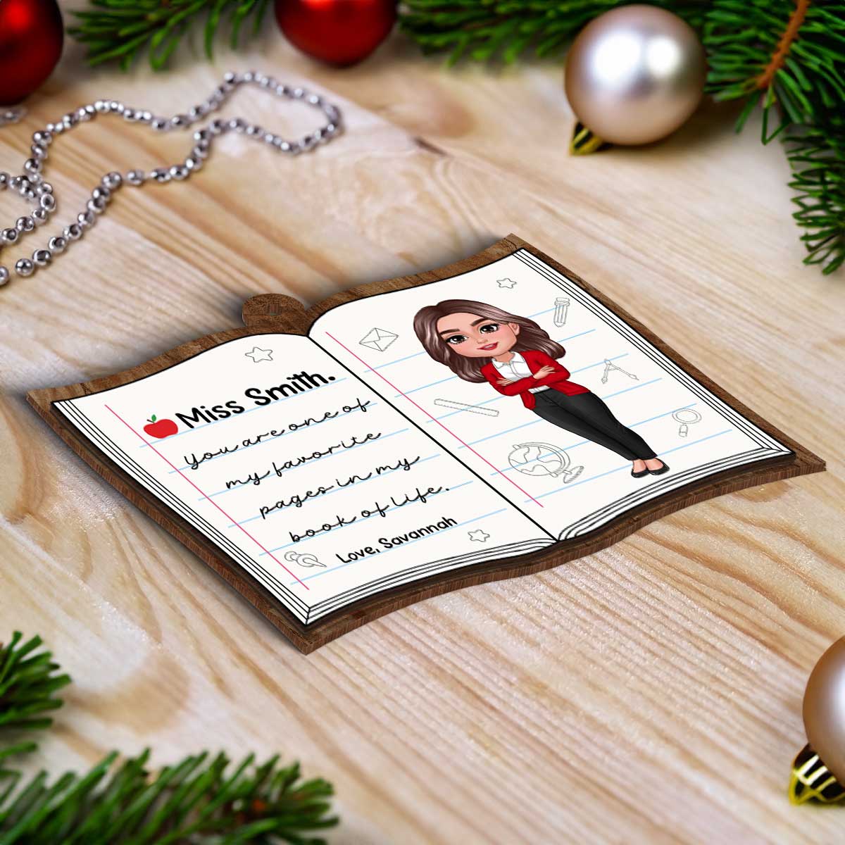Favorite Page In My Book Of Life Teacher Appreciation Gift Thank You Gift Personalized 2 Layer Wooden Ornament
