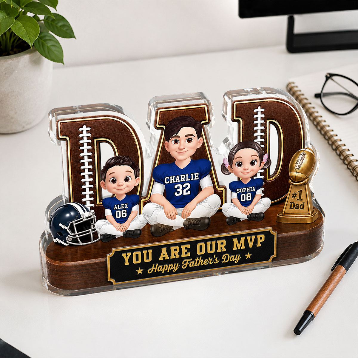 American Legend Football Family Daddy's Dream Team - Personalized Acrylic Block Plaque - Father's Day Gift For Dad, Husband