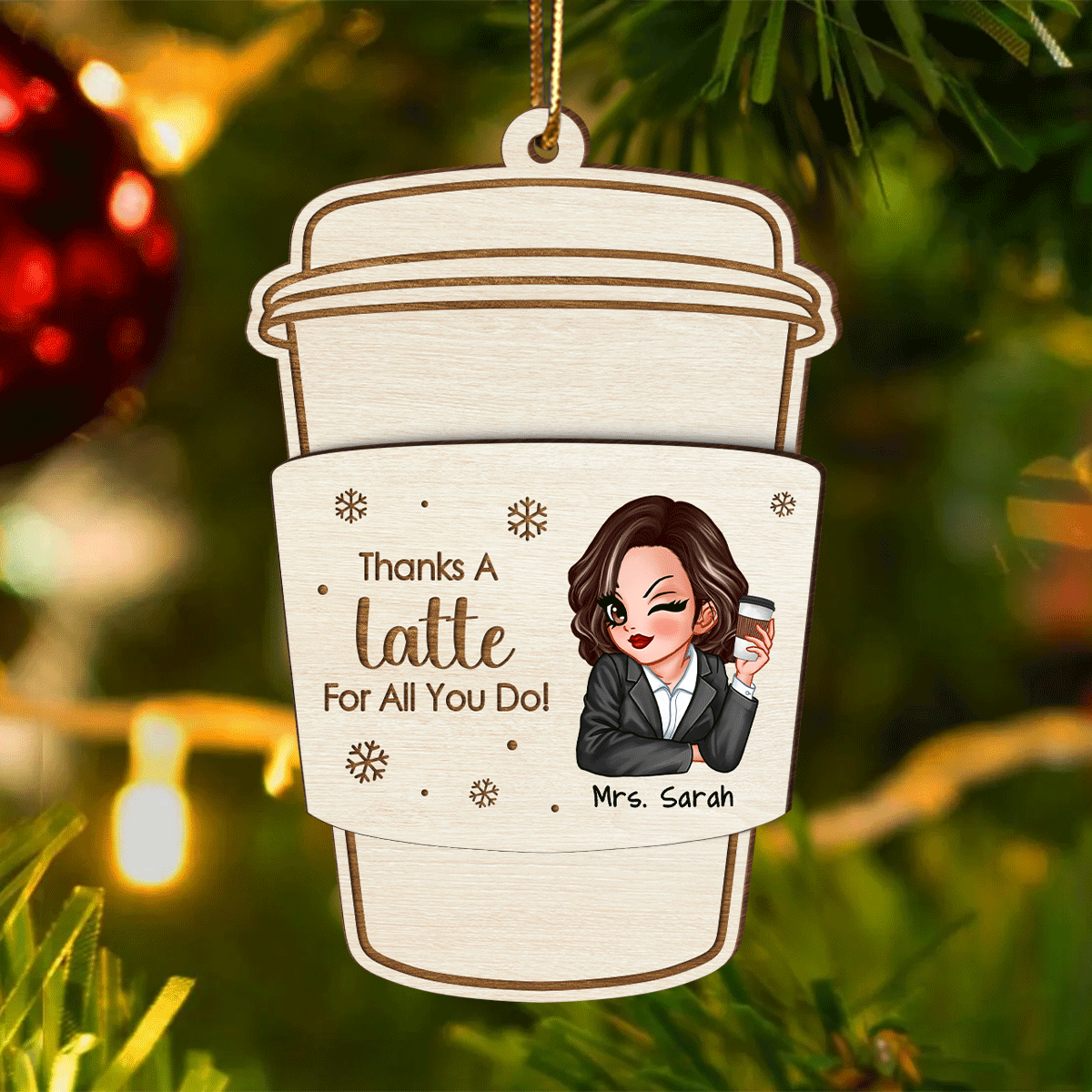 Thanks A Latte For All You Do Gift Card Holder Ornament, Personalized Christmas Ornament, Christmas Gift For Teachers, Thank You Gift, Appreciation Gift