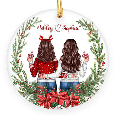 Besties Sisters Friends Back View Christmas Wreath Personalized Circle Ornament