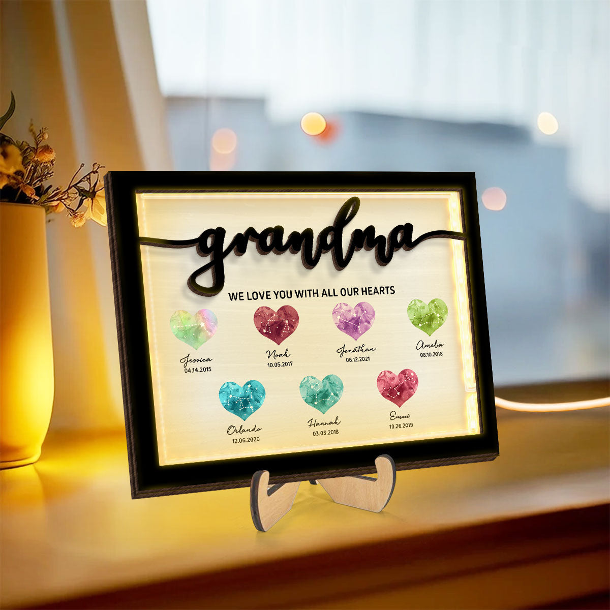 Birthstone Constellations Personalized 2-Layer Wooden Plaque With LED, Gift, Grandparents Day Gift, Gift for Her, Mom Gift, For Grandma