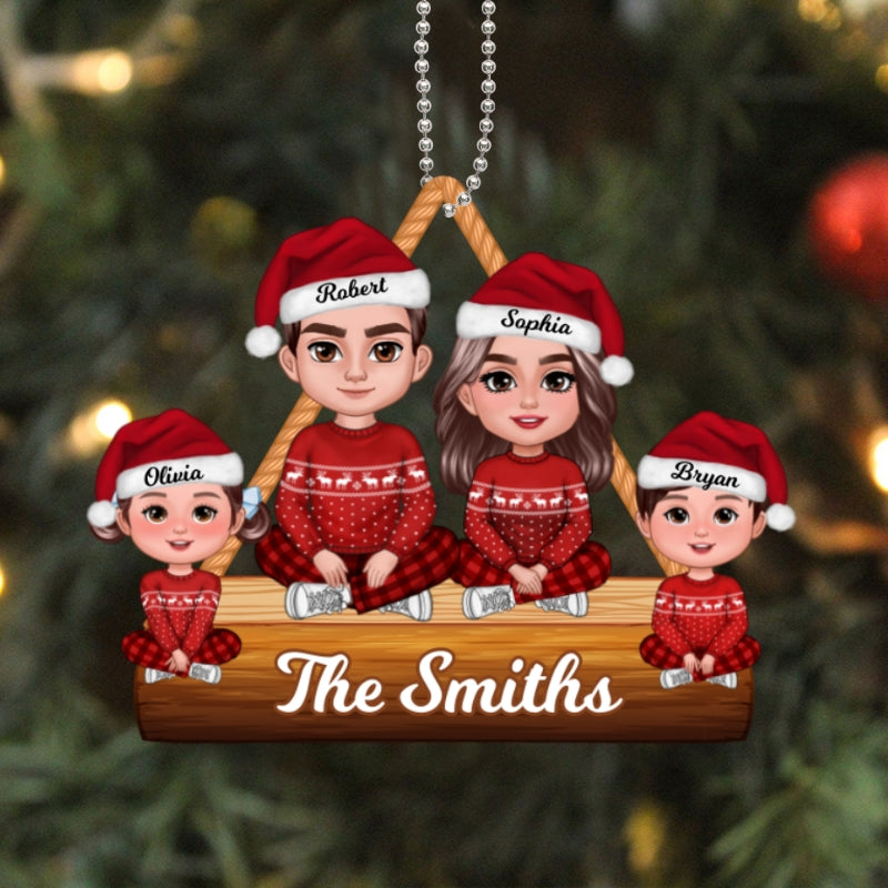Christmas Cute Family Sitting Crossed Legs Personalized Acrylic Ornament