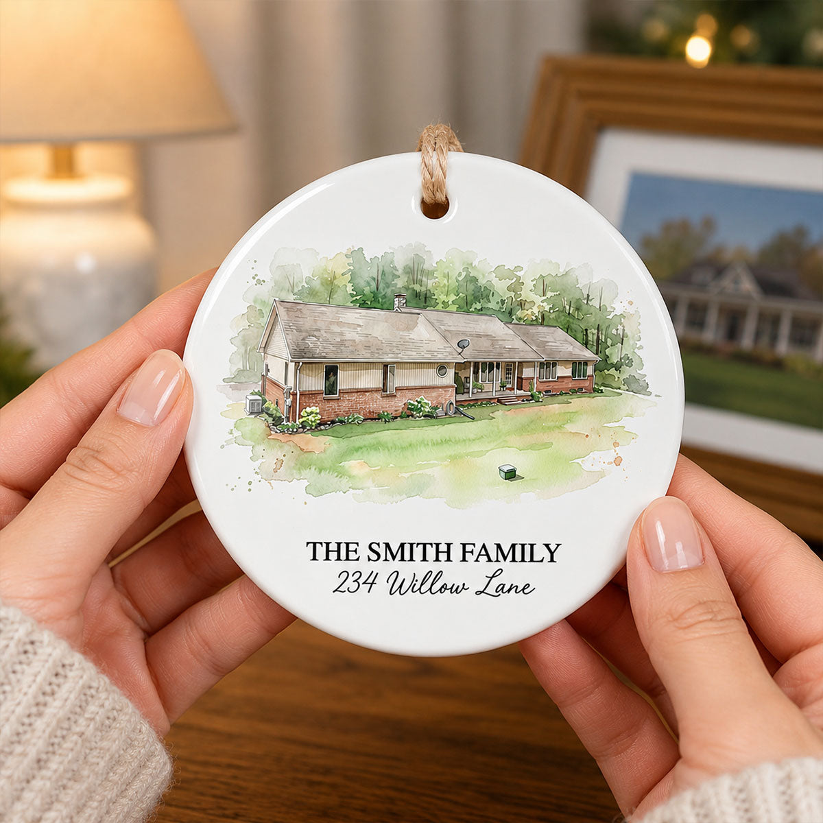 Custom Watercolor House From Photo - Personalized Ceramic Ornament - Christmas Ornament Gift, Housewarming