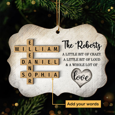 Family Whole Lot Of Love Crossword Puzzle Art - Captured In A Moment, Cherished For A Lifetime Personalized 2-Layered Wooden Ornament