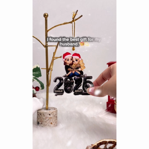 3D Effect Biker Couple- Personalized Acrylic Car Hanger- Gift For Bikers, Gift For Him, For Her
