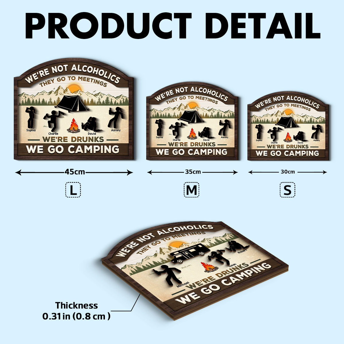 Alcoholics Go To Meetings Camping Personalized 2-Layer Wood Sign