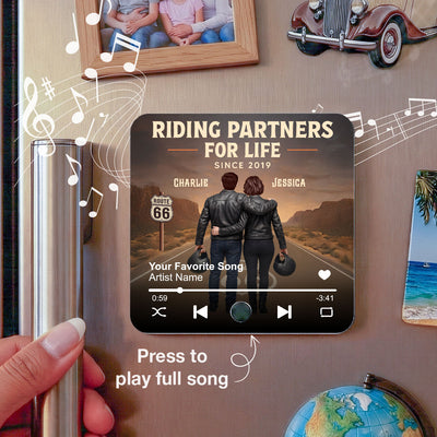 Eternal Love Back View Biker Couple Riding Partners For Life - Personalized Music Fridge Magnet - Gift For Couple, Bikers, Gift For Him, For Her