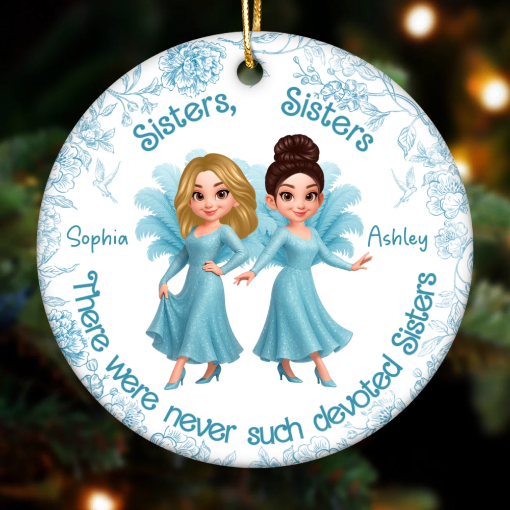 Sisters Sisters Besties in Blue Dresses Personalized Circle Ceramic Ornament