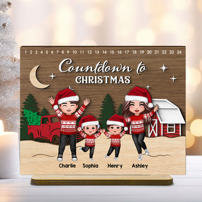 Christmas Countdowns Family Sitting Personalized 2-Layer Standing Wooden Plaque