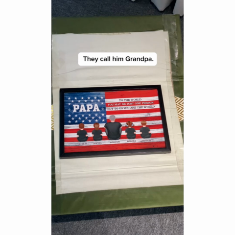 Nation Flag Grandpa And Kids Sitting Personalized Poster| Heartfelt Father's Day Gift For Grandpa