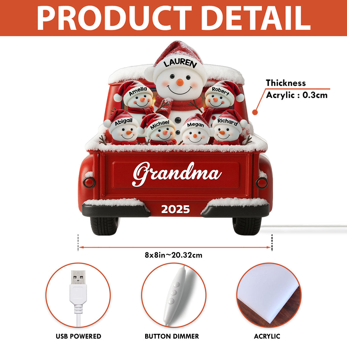 Snowman Grandma Grandkids Red Truck - Personalized Light Box